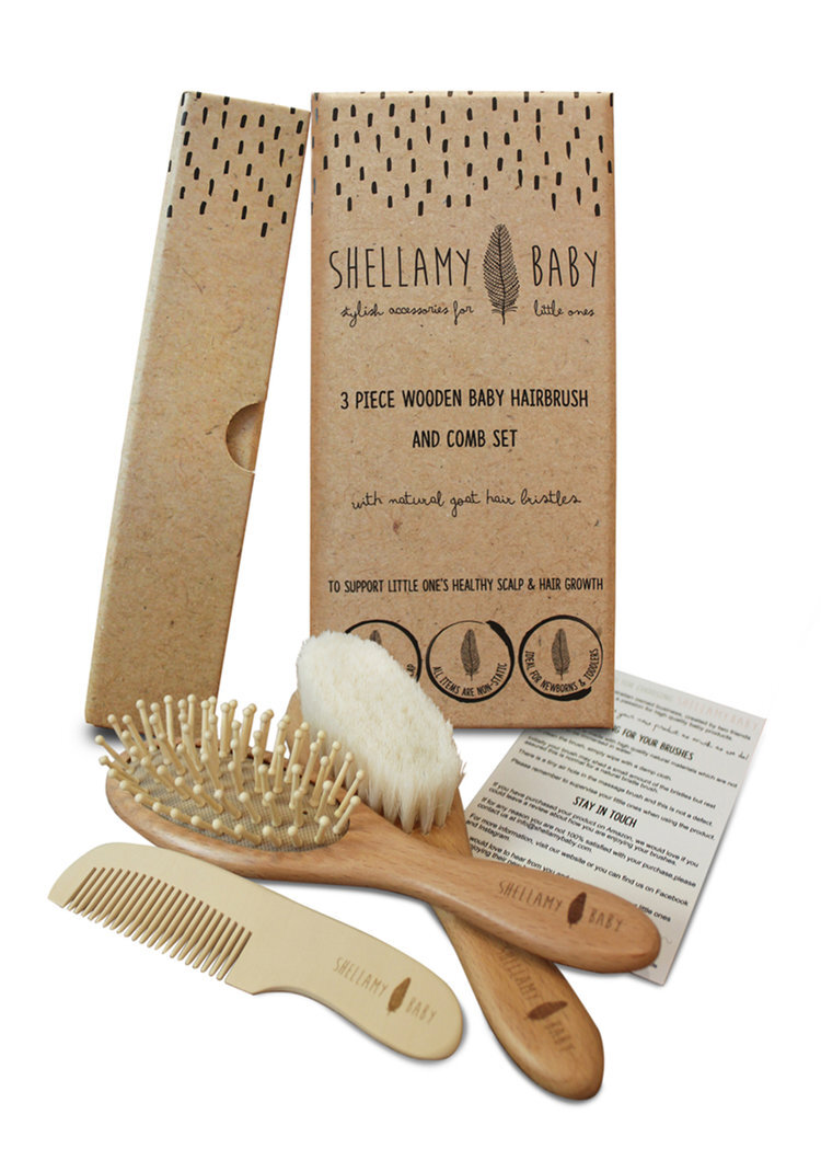 occobaby 3-piece wooden baby hair brush and comb set