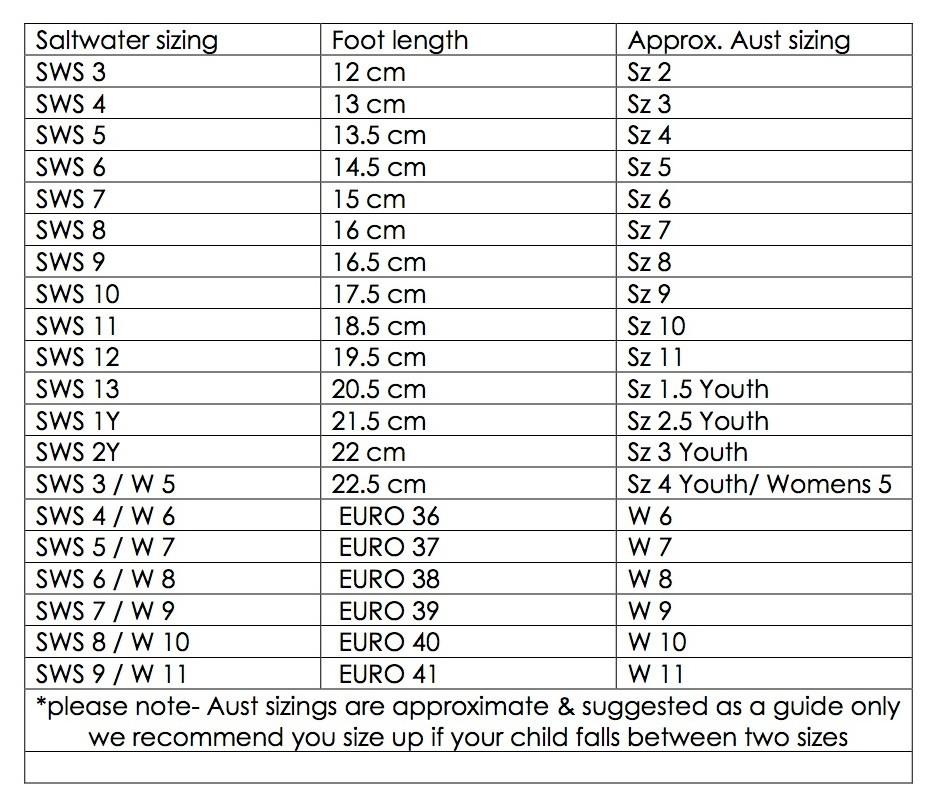 Sun San Sea Wee Sandals Size Chart