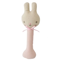 Alimrose - Linen Bunny Stick Rattle Pink