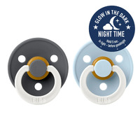 BIBS Colour Night Glow Double Pack - Size One - Iron/ Baby Blue
