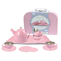 Pink Tin Tea Set in Suitcase 15 Piece