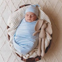 Snuggle Hunny - Baby Blue Organic Jersey Wrap and Beanie Set