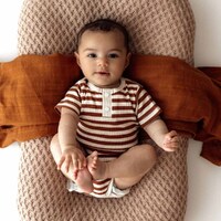 Snuggle Hunny - Biscuit Stripe Short Sleeve Organic Bodysuit