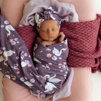 Snuggle Hunny - Midnight Swan Organic Jersey Wrap & Topknot Set