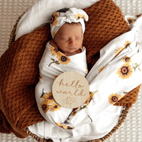Snuggle Hunny - Sunflower Organic Jersey Wrap & Topknot Set