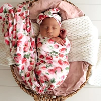 Snuggle Hunny - Strawberry Organic Jersey Wrap & Topknot Set