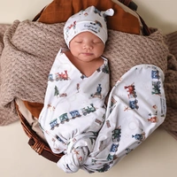 Snuggle Hunny - Trains Organic Jersey Wrap & Beanie Set
