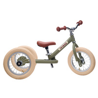 2-In-1 Matte Green Vintage Trybike with Cream Tyres and Chrome