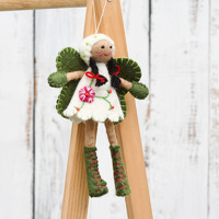 Tara Treasures - Felt Christmas Fairy - White Dress, Black Hair