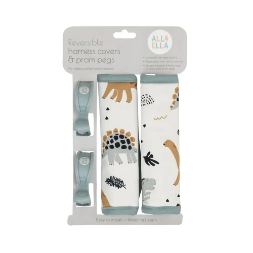 All4Ella - Harness Covers & Pram Pegs Beige Dinosaurs