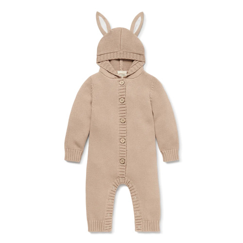 Aster & Oak - Taupe Bunny Knit Romper [Size: 0-3 Months]