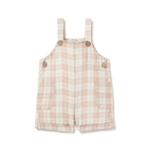 Aster & Oak - Taupe Gingham Overalls [Size: 3-6 Months]