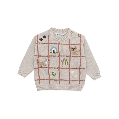 Bebe - Otto Puppy Grid Organic Knitted Jumper Oat {Size: 000]