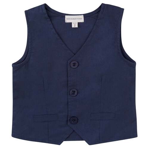 Toby Linen Vest - Navy [Size: 0]
