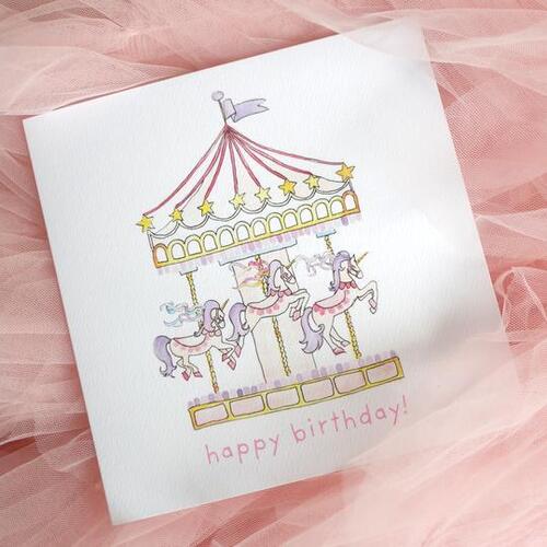 Unicorn Carousel Happy Birthday Gift Card