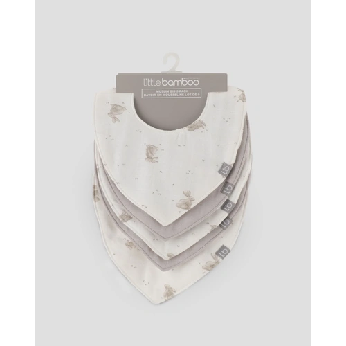 Little Bamboo Baby Muslin Bib 5 Pack - Stone Grey