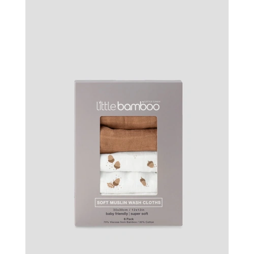 Little Bamboo Muslin Washers 6 Pack - Iced Coffee
