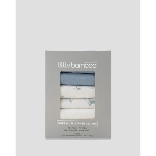 Little Bamboo Muslin Washers 6 Pack - Retro Blue
