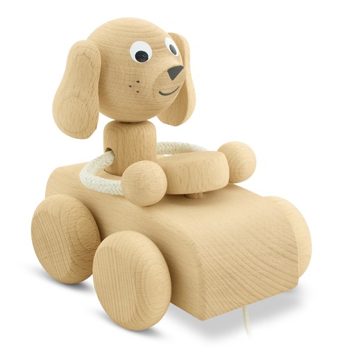 Wooden Pull Along Dog In Car - Cedric