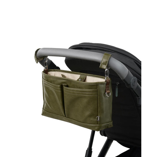 OiOi - Faux Leather Stroller/ Pram Caddy - Olive