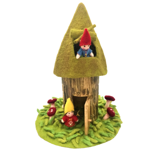 Papoose Toys - Summer Fairy House with Felt Roof, Mat and Two Gnomes
