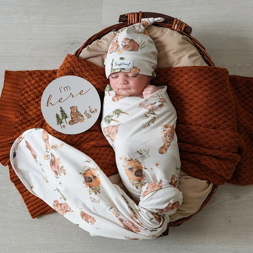 Snuggle Hunny - Bears Organic Jersey Wrap & Beanie Set