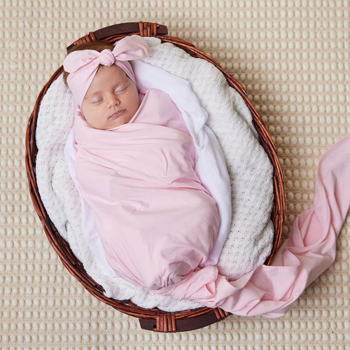 Snuggle Hunny - Baby Pink Organic Jersey Wrap and Topknot Set