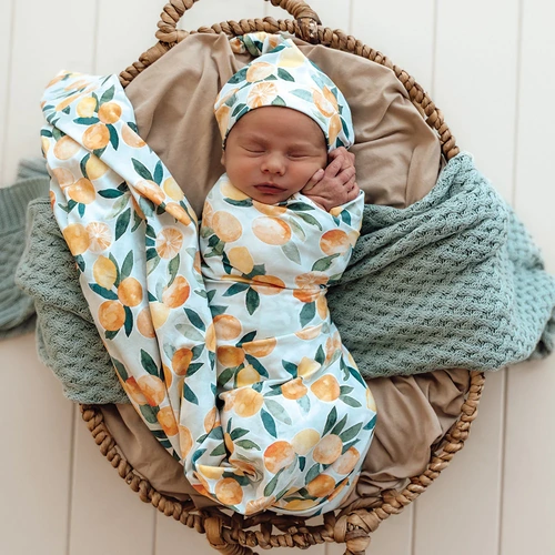 Snuggle Hunny - Citrus Squeeze Organic Jersey Wrap & Beanie Set