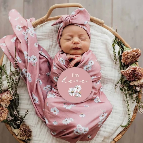 Snuggle Hunny - Daisy Jersey Wrap and Topknot Set