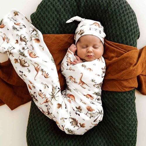 Snuggle Hunny  - Dino Organic Jersey Wrap and Beanie Set