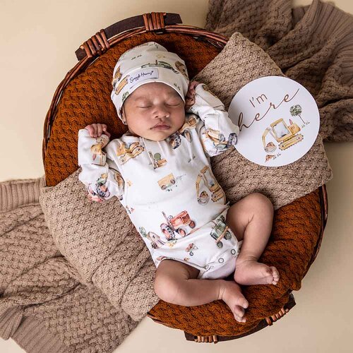Snuggle Hunny - Diggers and Tractors Long Sleeve Organic Bodysuit [Size: 0000]