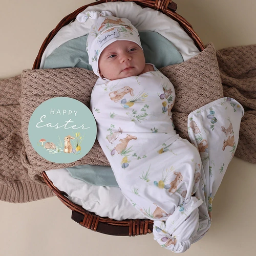 Snuggle Hunny - Easter Bunnies Organic Jersey Wrap & Beanie Set 