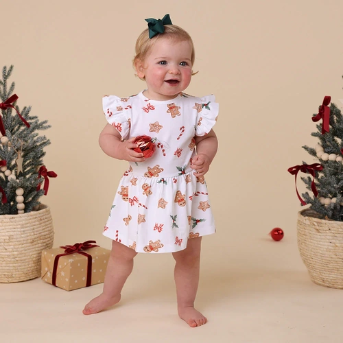 Snuggle Hunny - Gingerbread Short Sleeve Organic Dress [Size: 000]