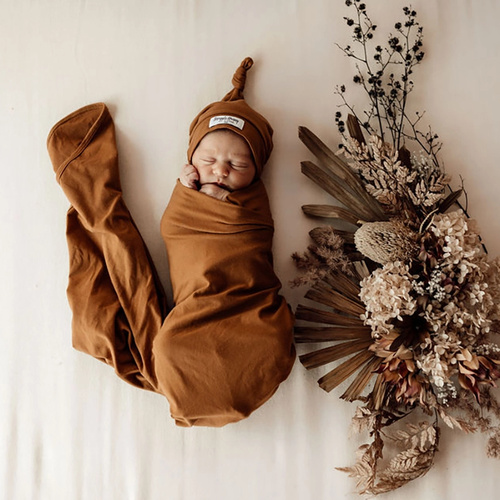Snuggle Hunny Kids - Bronze Baby Jersey Wrap and Beanie Set