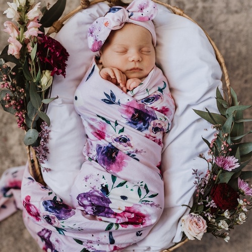 Snuggle Hunny Kids - Floral Kiss Jersey Wrap & Topknot Set