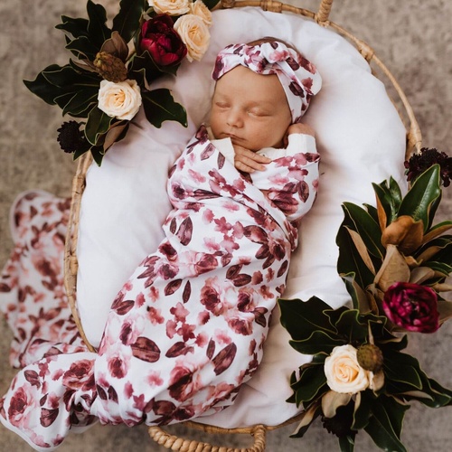 Snuggle Hunny Kids - Fleur Jersey Wrap and Topknot Set