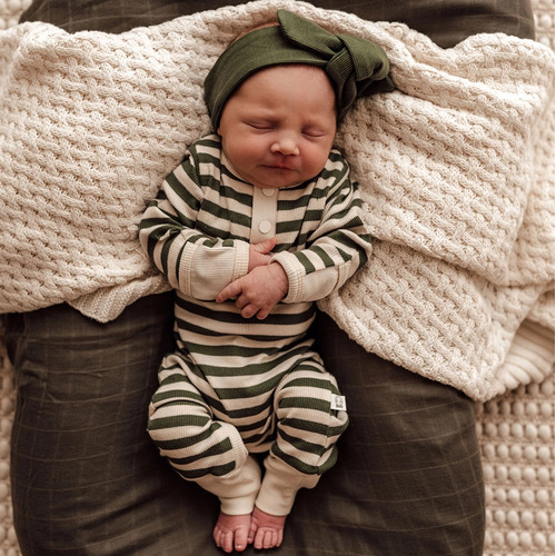Snuggle Hunny Kids - Olive Stripe Growsuit [Size: 0000]