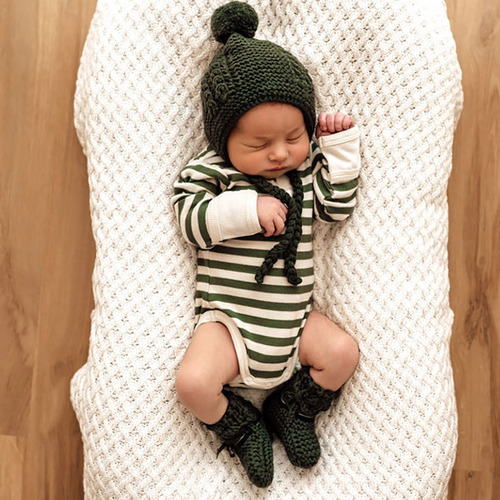 Snuggle Hunny Kids - Olive Stripe Long Sleeve Bodysuit [Size: 0000]