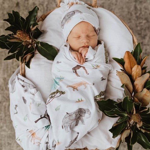 Snuggle Hunny Kids - Safari Jersey Wrap and Beanie Set