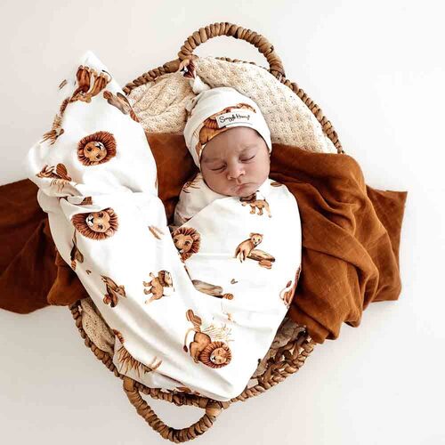 Snuggle Hunny - Lion Organic Jersey Wrap and Beanie Set