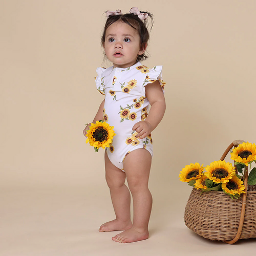 Snuggle Hunny - Sunflower Short Sleeve Organic Bodysuit with Frill [Size: 0000]