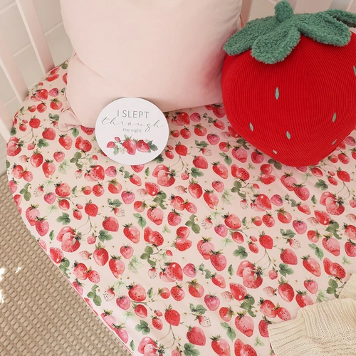 Snuggle Hunny - Strawberry Organic Fitted Cot Sheet