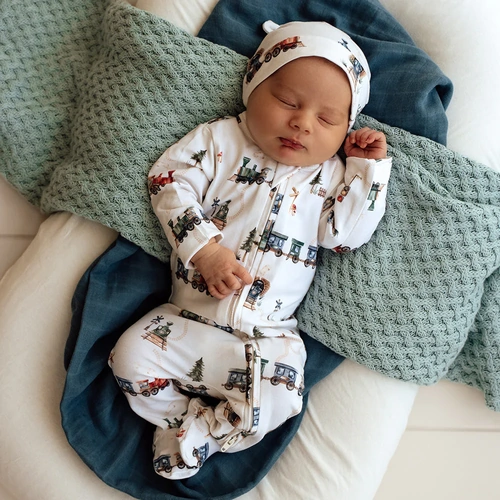 Snuggle Hunny - Trains Organic Snuggle Sleepsuit Zip Footie
