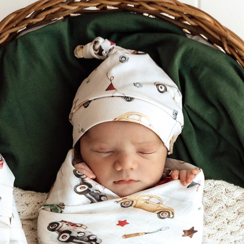 Snuggle Hunny - Vintage Cars Organic Knotted Beanie