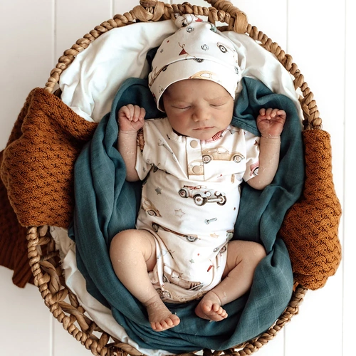 Snuggle Hunny - Vintage Cars Short Sleeve Organic Bodysuit [Size: 00]