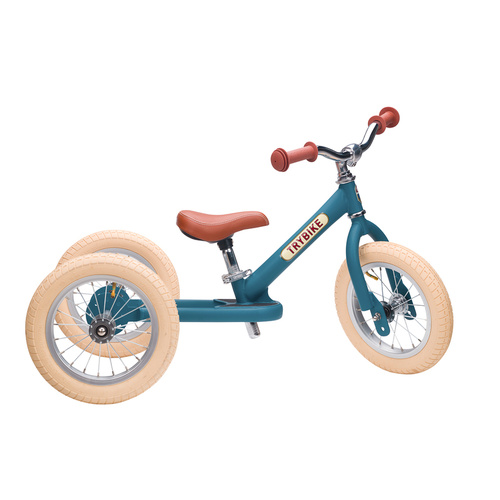 2-In-1 Matte Blue Vintage Trybike with Cream Tyres and Chrome
