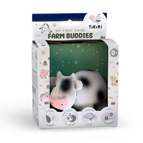 Tikiri - Rubber Cow Teether, Rattle and Bath Toy