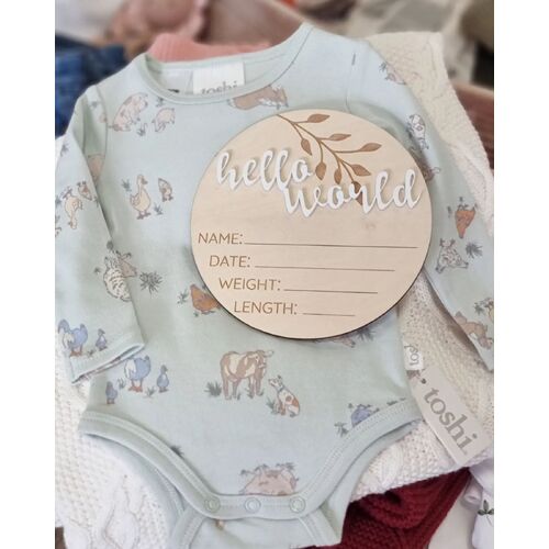 Timber Tinkers - Classic Hello World Birth Announcement Disc - White Font