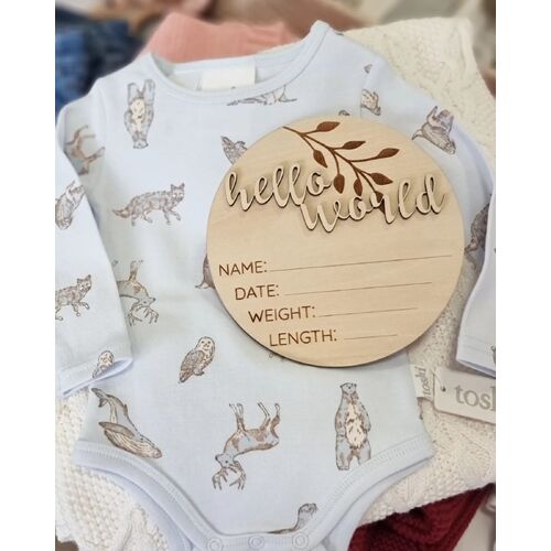 Timber Tinkers - Classic Hello World Birth Announcement Disc - Timber Font