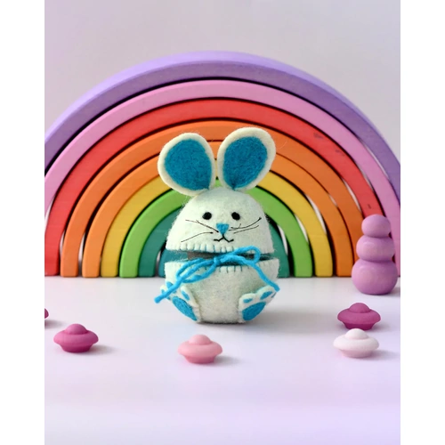 Tara Treasures - Felt Egg Cover Hopping Bunny with Blue Ears